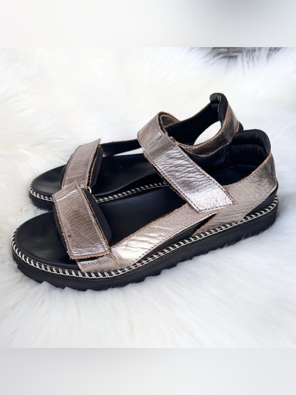 Whistles Sandal 40 US 9 Pewter Noah Sporty Leather Comfortable Platform Preppy